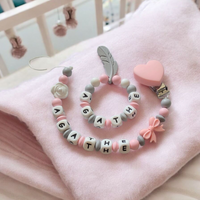 Ensemble d'attache tétine et hochet personnalisé pour bébé en silicone alimentaire, clips pince en silicone .