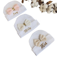 Bonnet bébé naissance en coton blanc personnalisé 