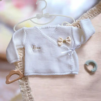 ✨ Brassière Naissance 0-3 Mois - Laine Douce Blanc- Personnalisée