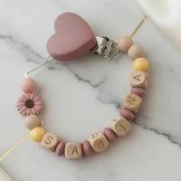 Attache tétine personnalisée pour bébé marron rosé or avec clips