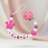 Attache tétine personnalisée couronne rose silicone