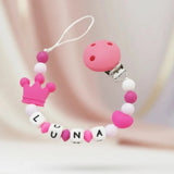 Attache tétine personnalisée couronne rose silicone