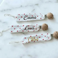 Attache Tétine Personnalisée Gaze de Coton Blanc | Motif Petits Cœurs (16 cm)