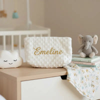 Trousse de Toilette Personnalisée en Minky – Crème Naturel