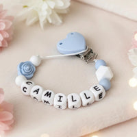 attache tétine bleu clips coeur modèle camille 