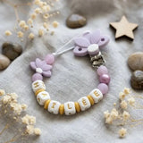 attache tétine personnalisable avec clip lilas floral