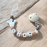 Attache Tétine Silicone Perso	Couronne Blanche, Caramel & Beige