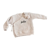 brassière bébé laine taupe personnalisée
