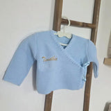 ✨ Brassière Naissance "Petit Câlin" 0-3 Mois - Laine Douce Bleu Ciel ☁️ - 🎁 Personnalisable