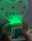 Veilleuse Bébé Personnalisée LED avec Télécommande - Motif coeur paillette