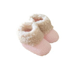 chaussons bebe en laine avec fourrure moumoute rose 