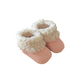 chausson bebe laine avec fourrure moumoute de couleur vieux rose 