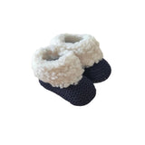 chausson bebe laine bleu avec fourrure moumoute