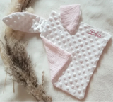 doudou rose pale plat en minky et gaze de coton