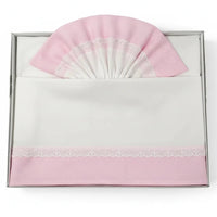 Drap housse lit bebe 70x140 cm en coton rose avec motifs pois blanc et finition dentelle blanche personnalisable