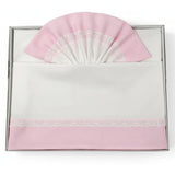 Drap housse lit bebe 70x140 cm en coton rose avec motifs pois blanc et finition dentelle blanche personnalisable