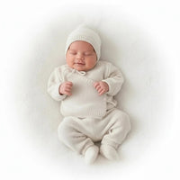 ensemble en laine pour bébé dés la naissance à 3 mois, bonnet, brassière, pantalon et chausson en laine 