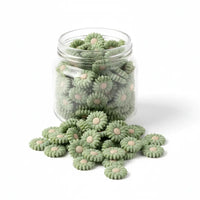 perle en silicone forme marguerite de diamètre 20mm de couleur vert sauge 