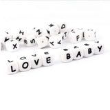 perle alphabet blanche en silicone pour création attache tétine anneau dentition DIY