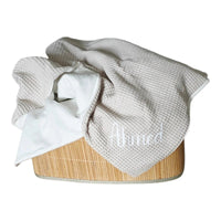 voici notre plaid bebe sablé en nid d'abeille gauffré personnalisé 