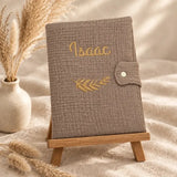 protège carnet de santé personnalisable marron en gaze de coton