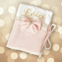 protège carnet de santé en rose en gaze de coton 