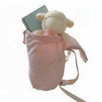 sac a dos maternelle en velours rose personnalisé vu ouvert 