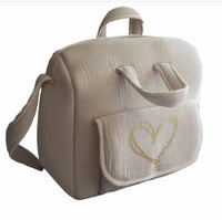 sac à langer personnalisable de couleur beige en gaze de coton 